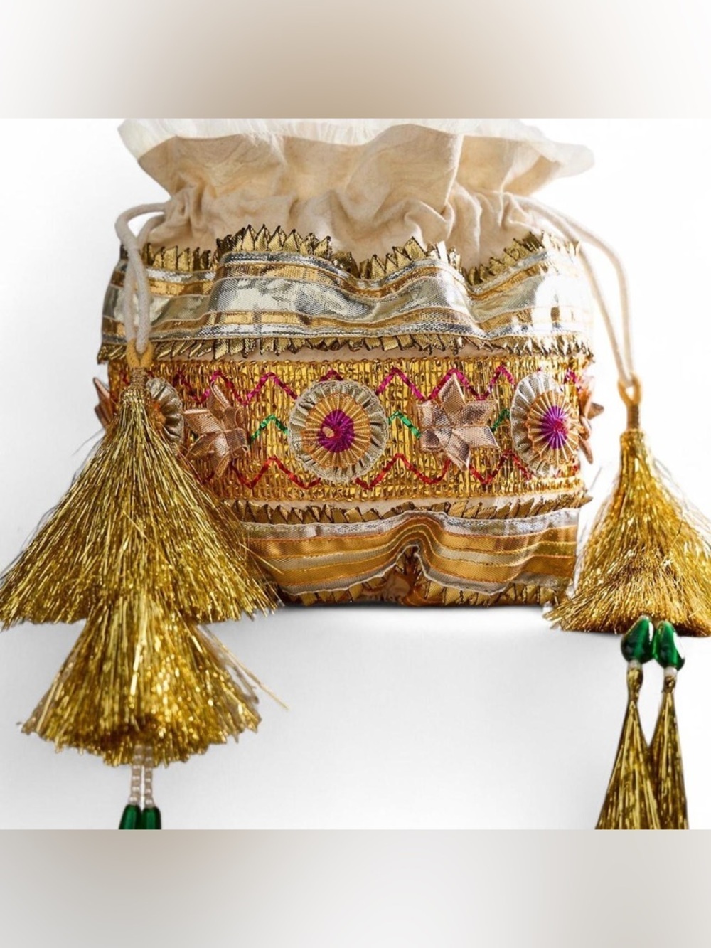 NWT new free people seasons sparkle mini gift bag pouch Embellished gold india